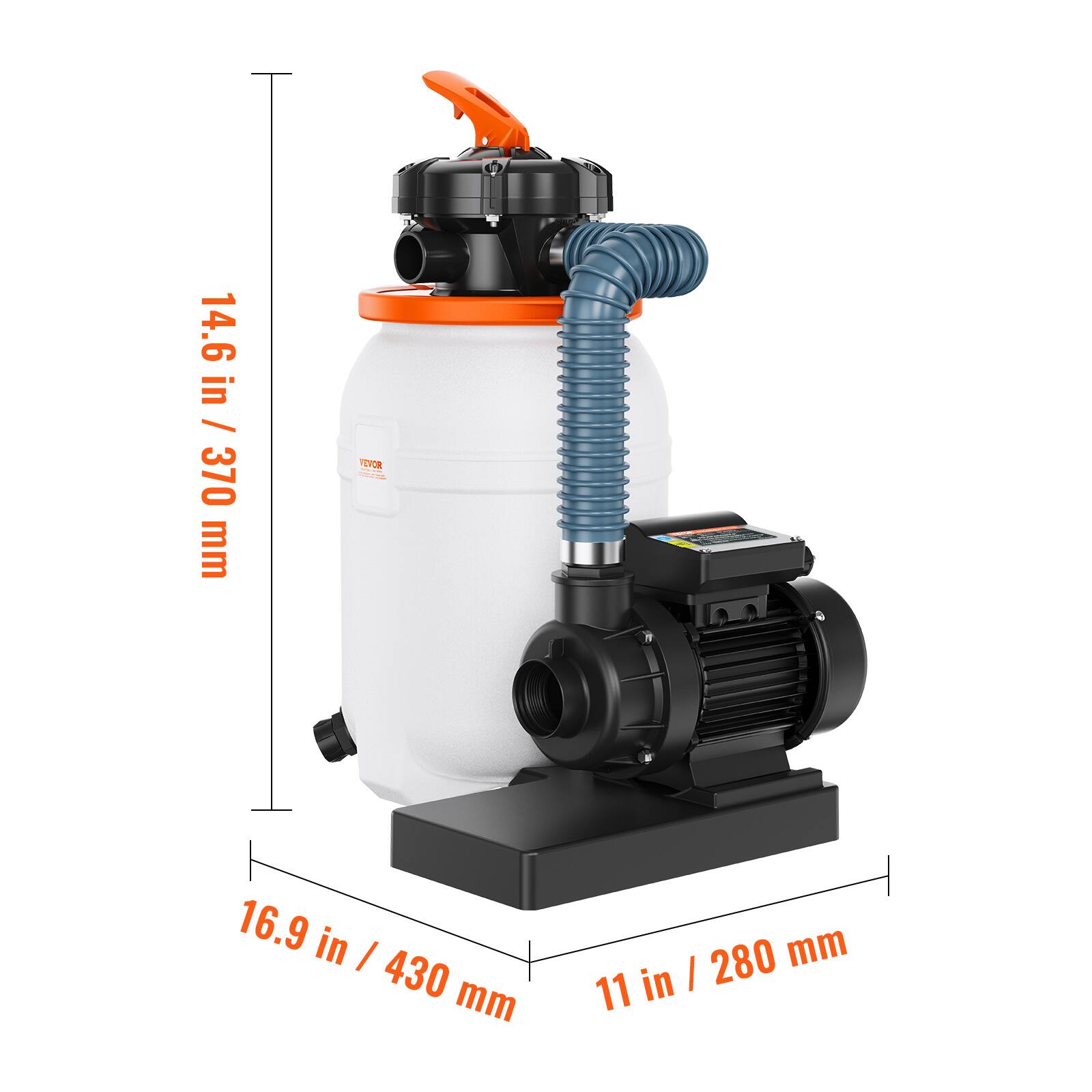 14.6 in / 370 mm  
16.9 in / 430 mm  
11 in / 280 mm