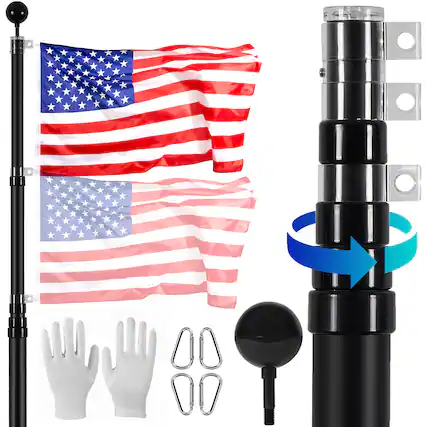 Front. VEVOR - 25FT Telescoping Flag pole Kit, Heavy Duty Aluminum Alloy in Ground Flag Poles for Outside, 3 Display Modes Flagpole - Black.