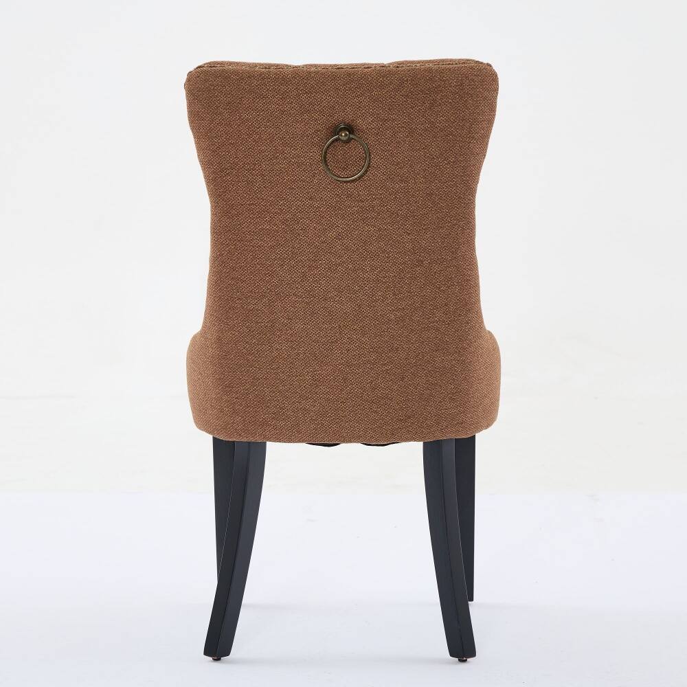 Alt View 3. Loheer - Loheer Tufted Linen Dining Chairs Set of 2 Coffee Solid Wood Upholstered Nailhead Trim Mid-Century Modern High Back - Coffee.