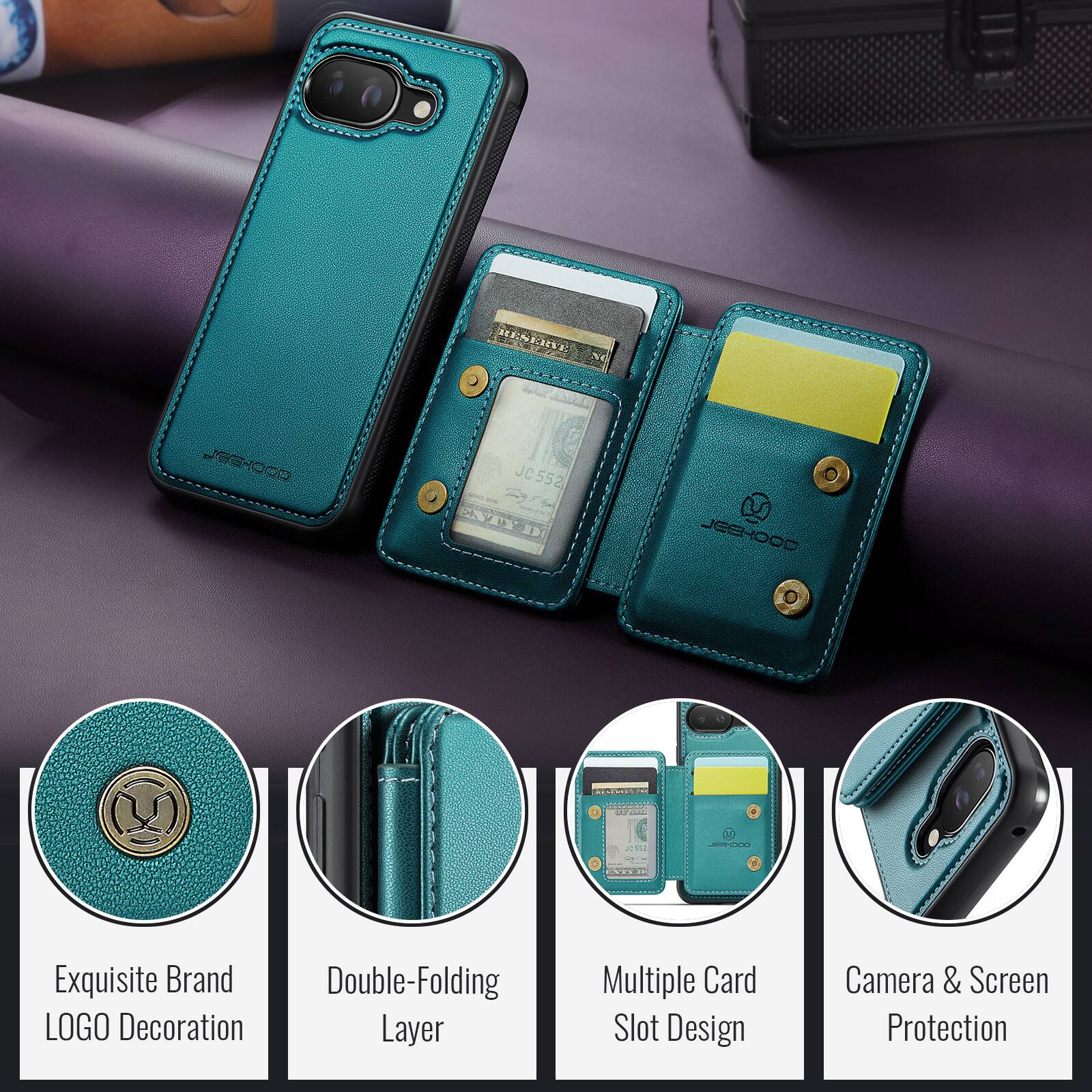 RENEOR HE EIVE N JEKEHOOD JC I JC552 ET ID JESHOOD 22 P

Exquisite Brand Double-Folding LOGO Decoration Layer Multiple Card Slot Design Camera & Screen Protection