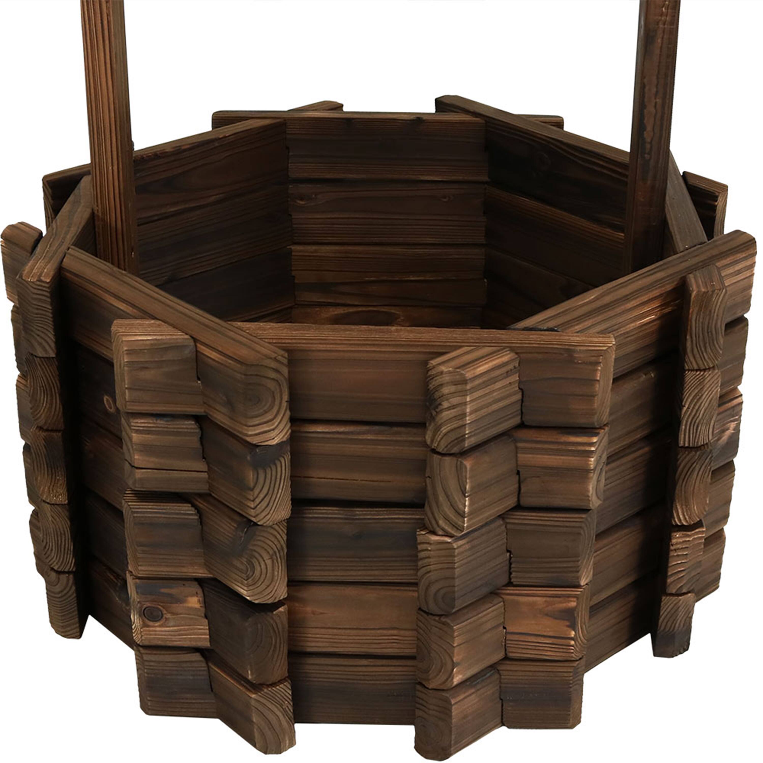Alt View 9. Sunnydaze - 45 in 2-Tier Wooden Fir Wishing Well Hanging Garden Planter - Brown.