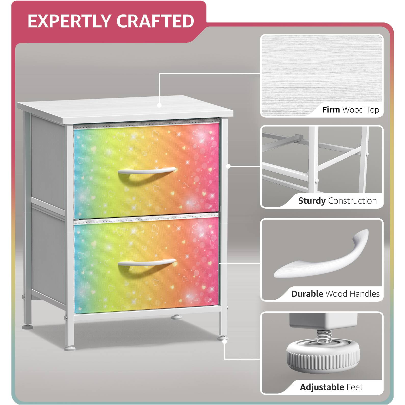 EXPERTLY CRAFTED

- Firm Wood Top
- Sturdy Construction
- Durable Wood Handles
- Adjustable Feet