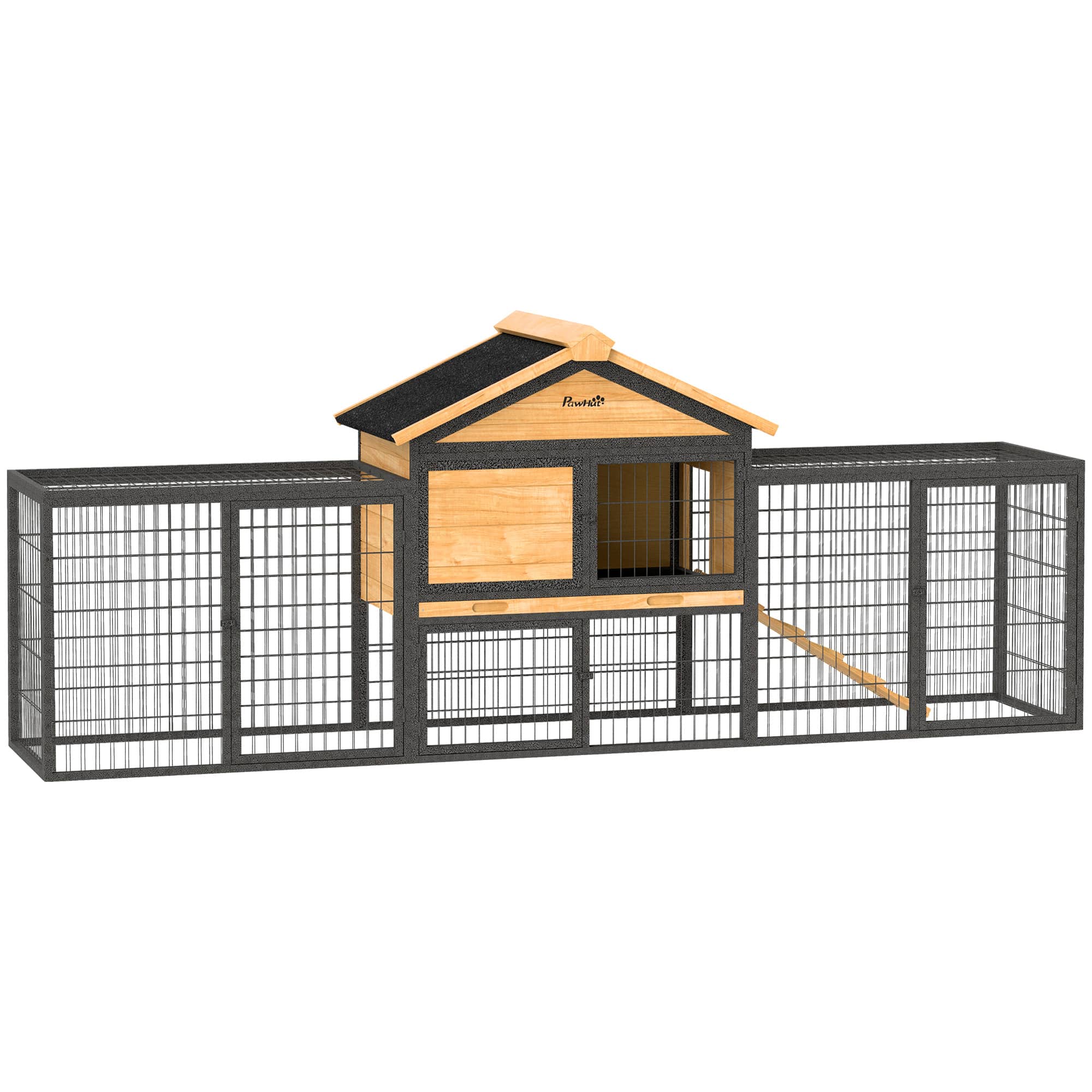 "Pawhut - 85"" Large Wooden Rabbit Hutch Outdoor, Steel Run, Removable, No Leakage Tray, Waterproof Roof, Metal Frame" price history on PriceWatchPro