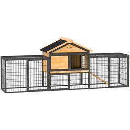 Pawhut - 85" Large Wooden Rabbit Hutch Outdoor, Steel Run, Removable, No Leakage Tray, Waterproof Roof, Metal Frame
