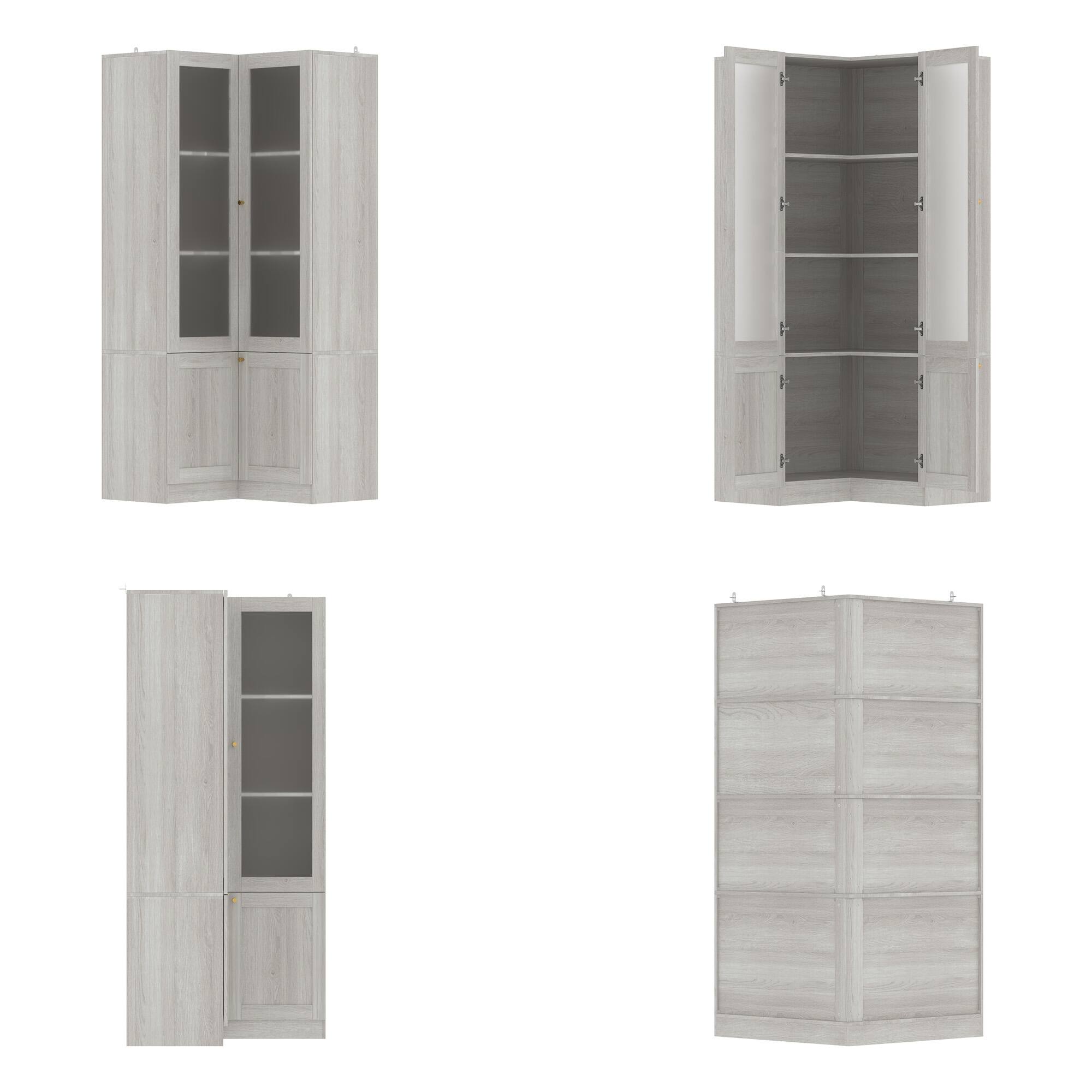 Alt View 10. Famapy - Corner Frosted Glass Bookcase Modern Storage Cabinet with Shelves and Doors for Living Room Bedroom Study - Light Gray.