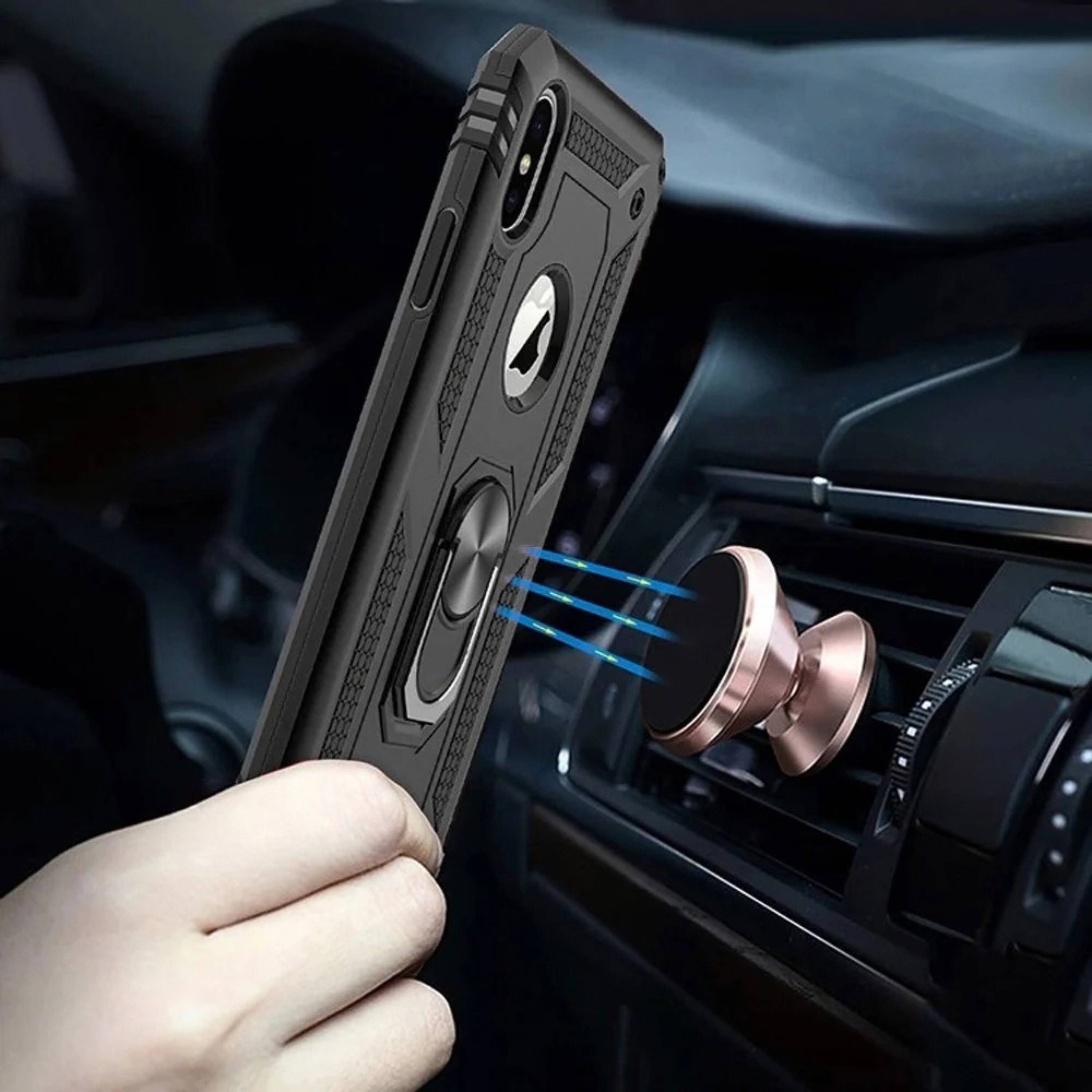 Back. Kitcheniva - Rugged Ring Kickstand Protective Phone Case With Tempered Glass For iPhone XR Blue - Blue.