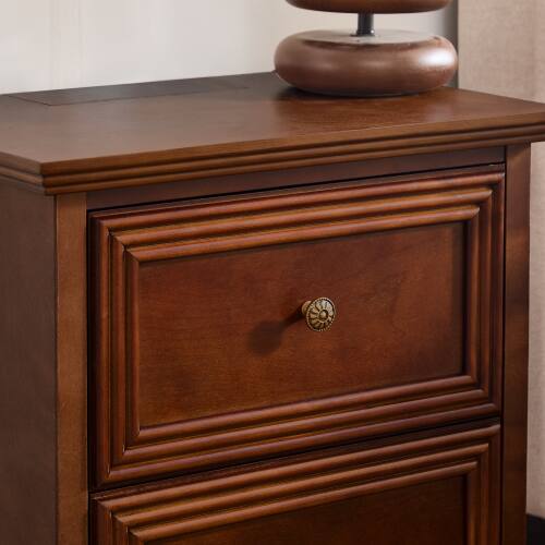 Alt View 3. LUCKY ONE - 22.9" Mid Century Nightstand with Charging Station 2 Drawers USB - Walnut.