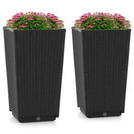 Mondawe - 2 Pack Outdoor Wicker Planters with Self-Watering System and Drainage Holes for Patio - Black