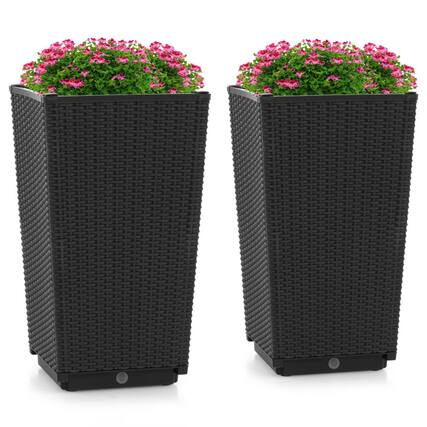 Front. Mondawe - 2 Pack Outdoor Wicker Planters with Self-Watering System and Drainage Holes for Patio - Black.