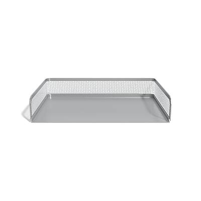 Front. TRU RED - Side Load Stackable Metal Letter Tray - Silver.