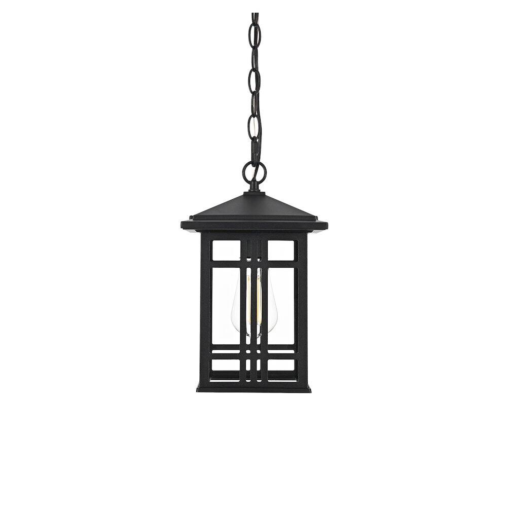 Left. Elegant Lighting - Harley 12 inch Outdoor Pendant in Black - Black And Clear.