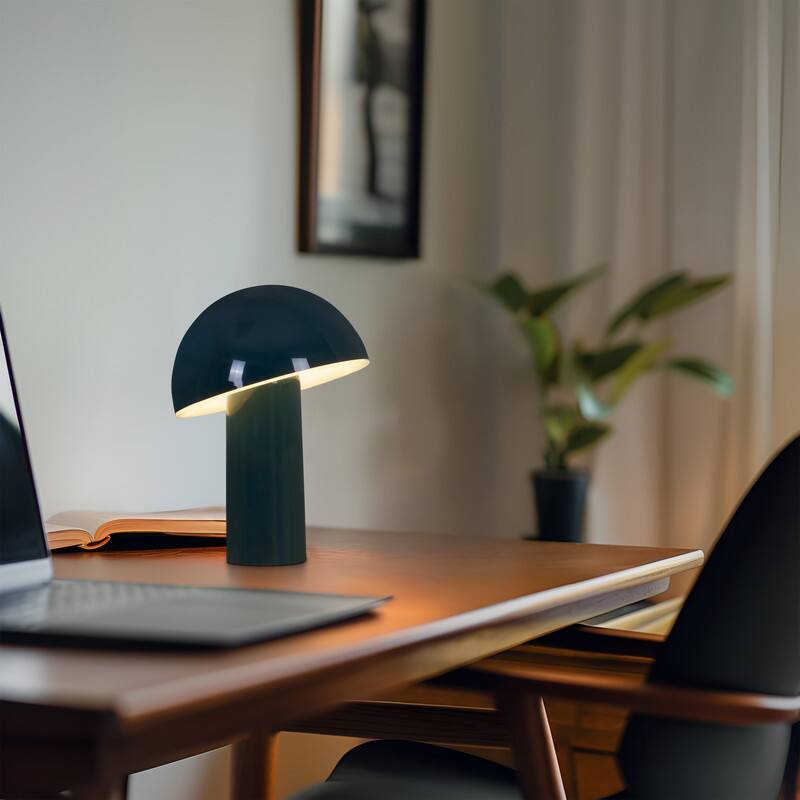 Alt View 6. Brightech - Celia LED Modern Industrial Round Dome Dimmable Cordless Portable Rechargeable Bedside Nightstand Desk Lamp - Glossy Teal.