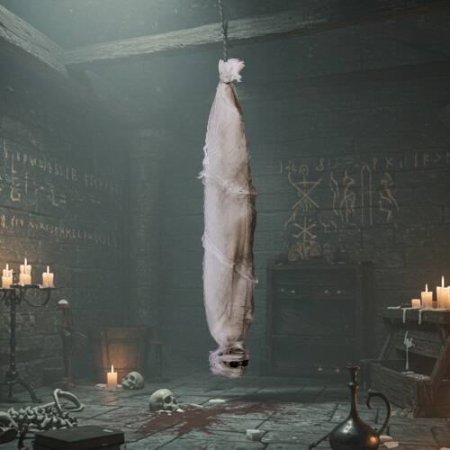 Alt View 7. Winado - 3FT Halloween Hanging Cocoon Skeleton with Motion, Sound, Scary Ghost Prop for Outdoor Yard Patio Lawn Garden Decoration - White.