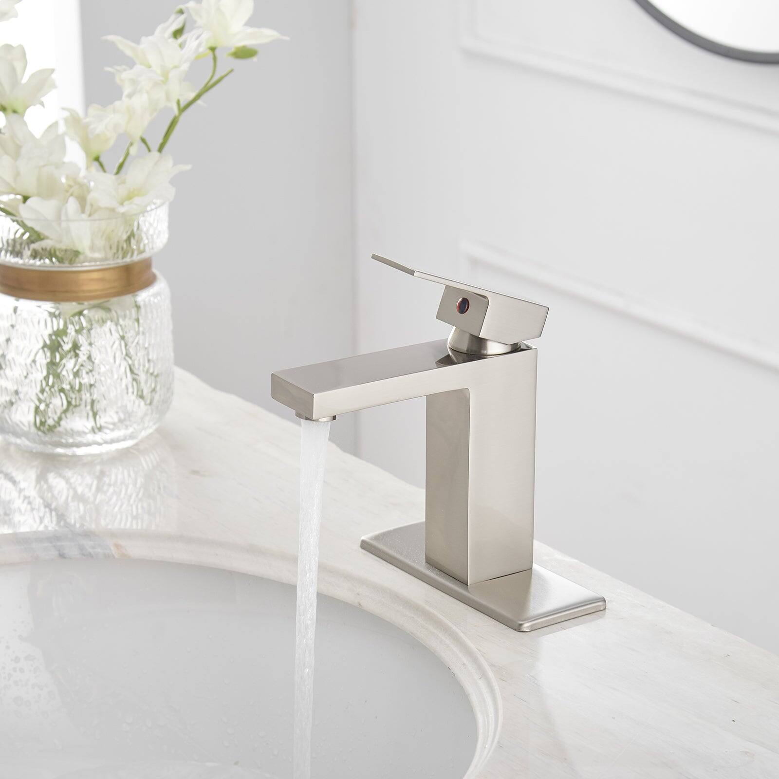 Alt View 4. Boyel Living - Single Handle Single Hole Bathroom Faucet with Deckplate Included and Pop Up Drain in Brushed Nickel - Brushed Nickel.