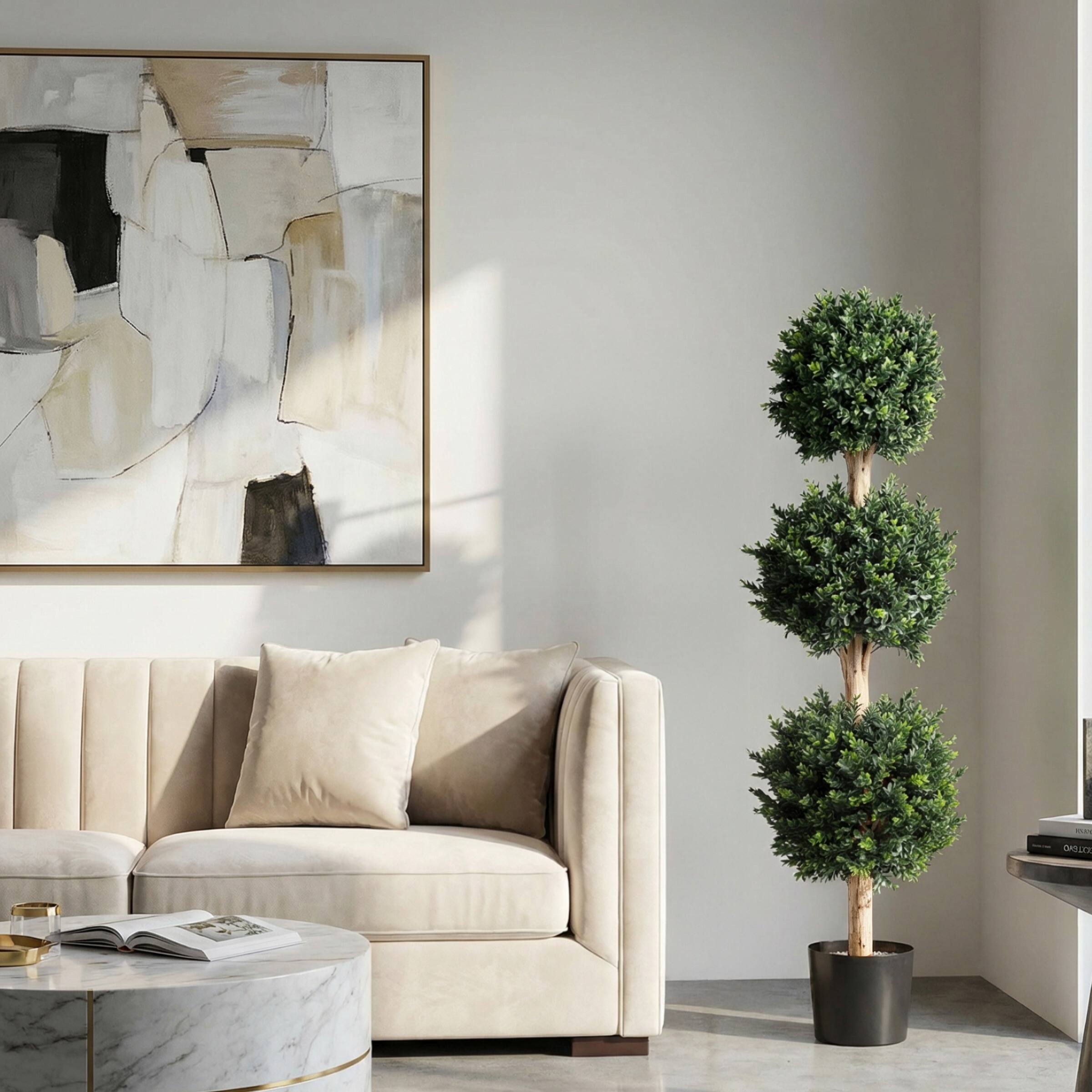 Alt View 5. Pure Garden - 5FT Hedyotis Artificial Tree in Pot - Green, Brown, Black.