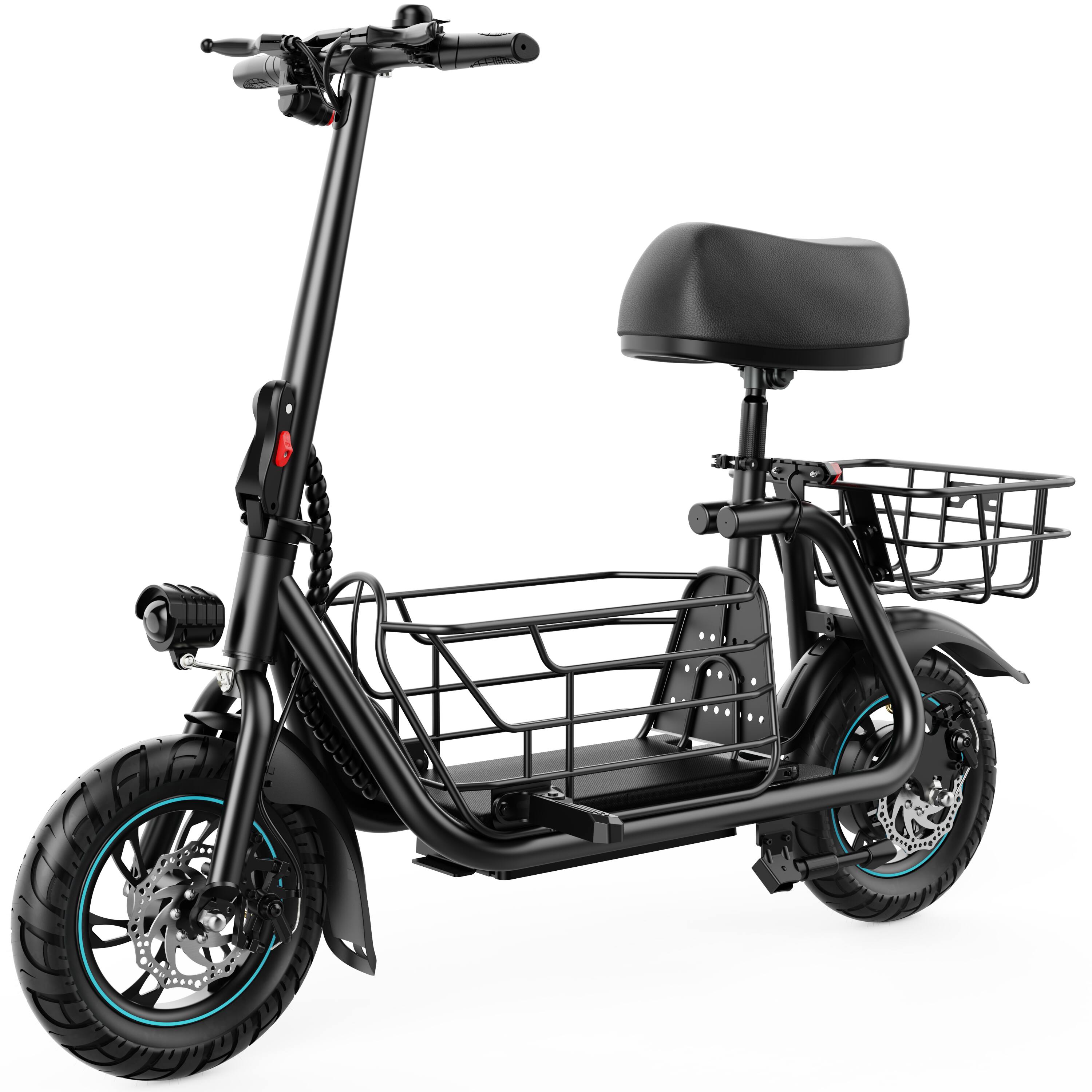 Front. MIHOVER - 550W Electric Scooter with Seat for Adults, 19 MPH, 12-Inch Tires, 37V 7.8Ah Battery, Detachable Baskets, UL Certified - Black.