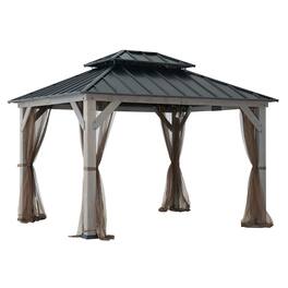 SUNJOY - 10 ft. x 12 ft. Cedar Wood Gazebo with Galvanized Steel Roof - Gray