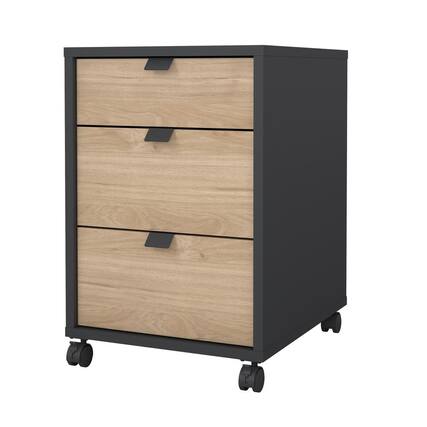 Front. Tvilum - Sign 3 Drawer Mobile Cabinet, Matte Grey/Jackson Hickory - Gray.