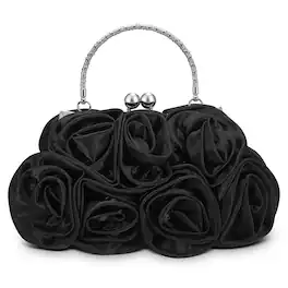 Unique Bargains - Rose Evening Bag Clutch Purse for Women, Satin Evening Purse with 3D Floral Rose for Formal Wedding Party - Black