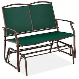 Best Choice Products - 2-Person Outdoor Swing Glider, Steel Patio Loveseat, Bench Rocker w/ Armrests - Forest Green/Brown