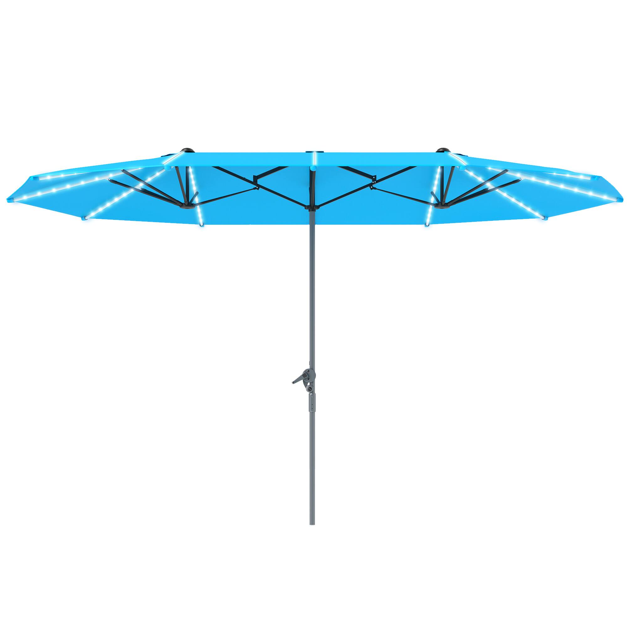 Front. Outsunny - Double-Sided Outdoor Umbrella with Solar Lights - Blue.