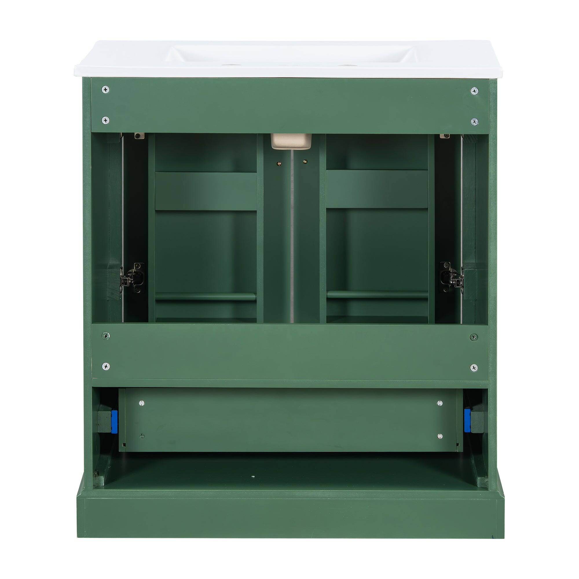 Back. Boyel Living - 30 Inch Green Bathroom Vanity with Ceramic Sink Soft Close Doors Divider Drawer Double Door Shelves - Black.