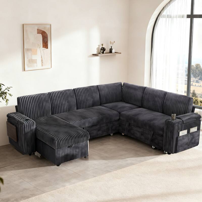 Alt View 3. Dyonery - Dyonery 110 "Modular sofa, with pull-out bed, 7-seat sofa, adjustable backrest, with storage, tool-free assembly - Grey.