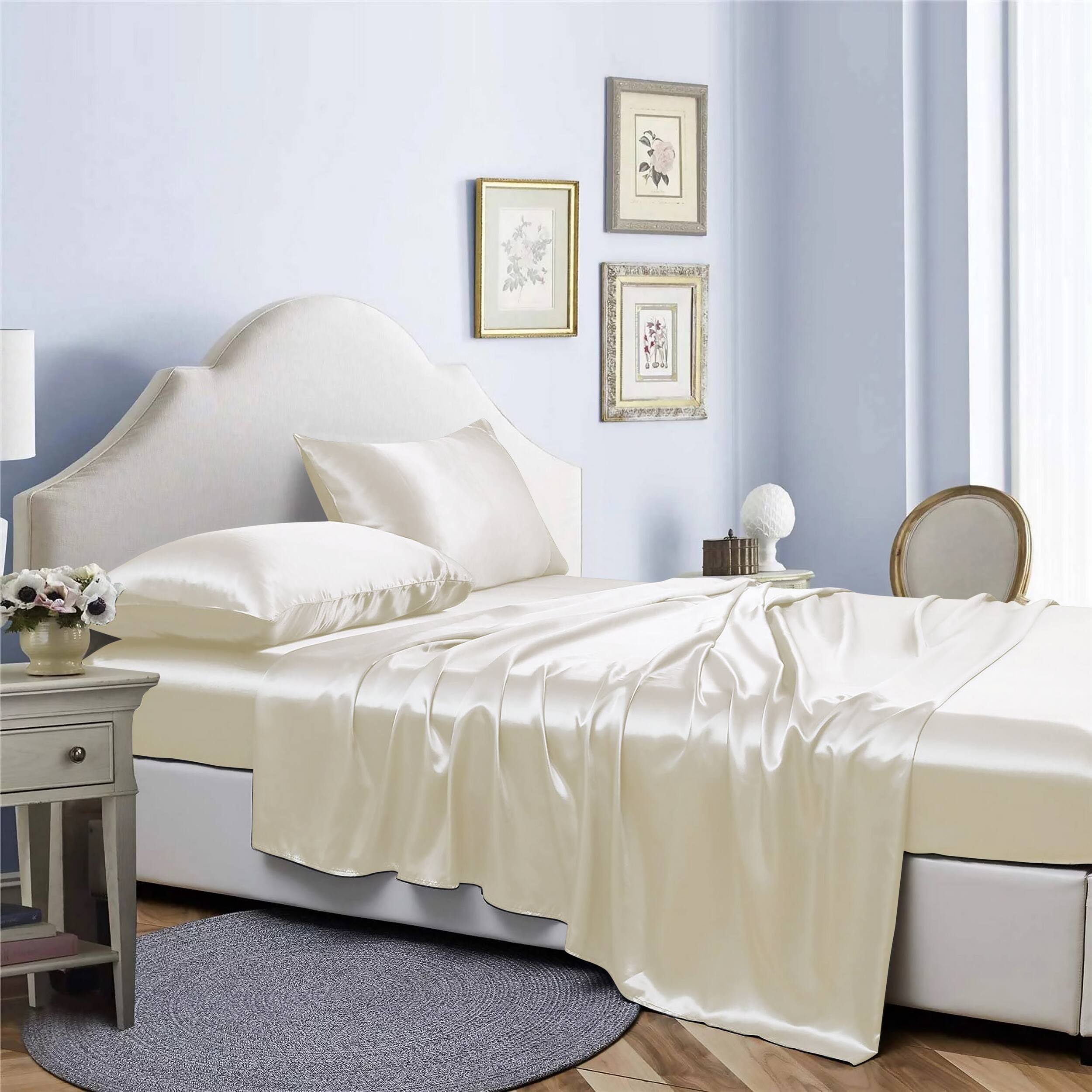 Front. Bibb Home - Bibb Home Silky Satin 4 Piece sheet set - Ivory.