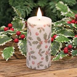 Angle. BreeBe - Sparkling Holly & Berries LED Timer Votive - 2 x 4 - White, Red, Green.