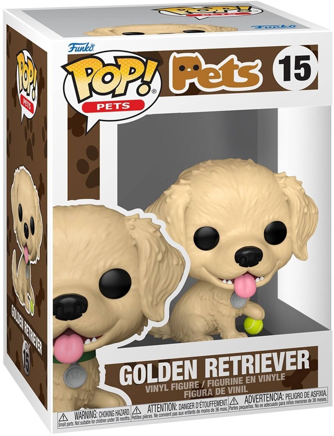Funko POP! Pets 15  
Golden Retriever  
Vinyl Figure / Figurine en Vinyle / Figura de Vinil  
Advertencia: Peligro de Asfixia. Menores de 36 meses  
Danger: Étouffement. Ne convient pas aux enfants de moins de 36 mois  
Attention: Choking Hazard. Small parts. Not suitable for children under 36 months