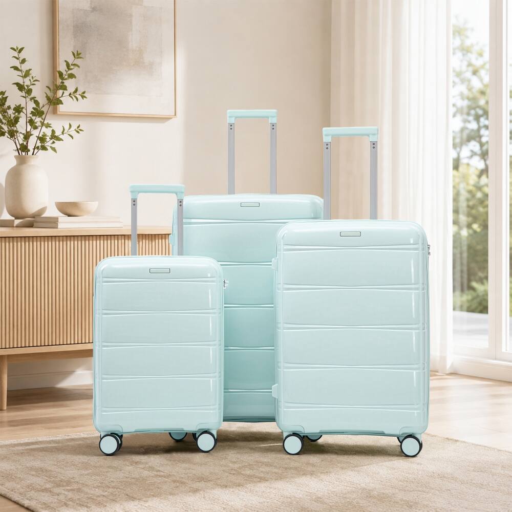 Alt View 8. Ropilly - Ropilly 3 Piece Luggage Set Mint Green Hard Case Luggage Polypropylene Travel Trunk Set with Spinner Wheels - Mint Green.