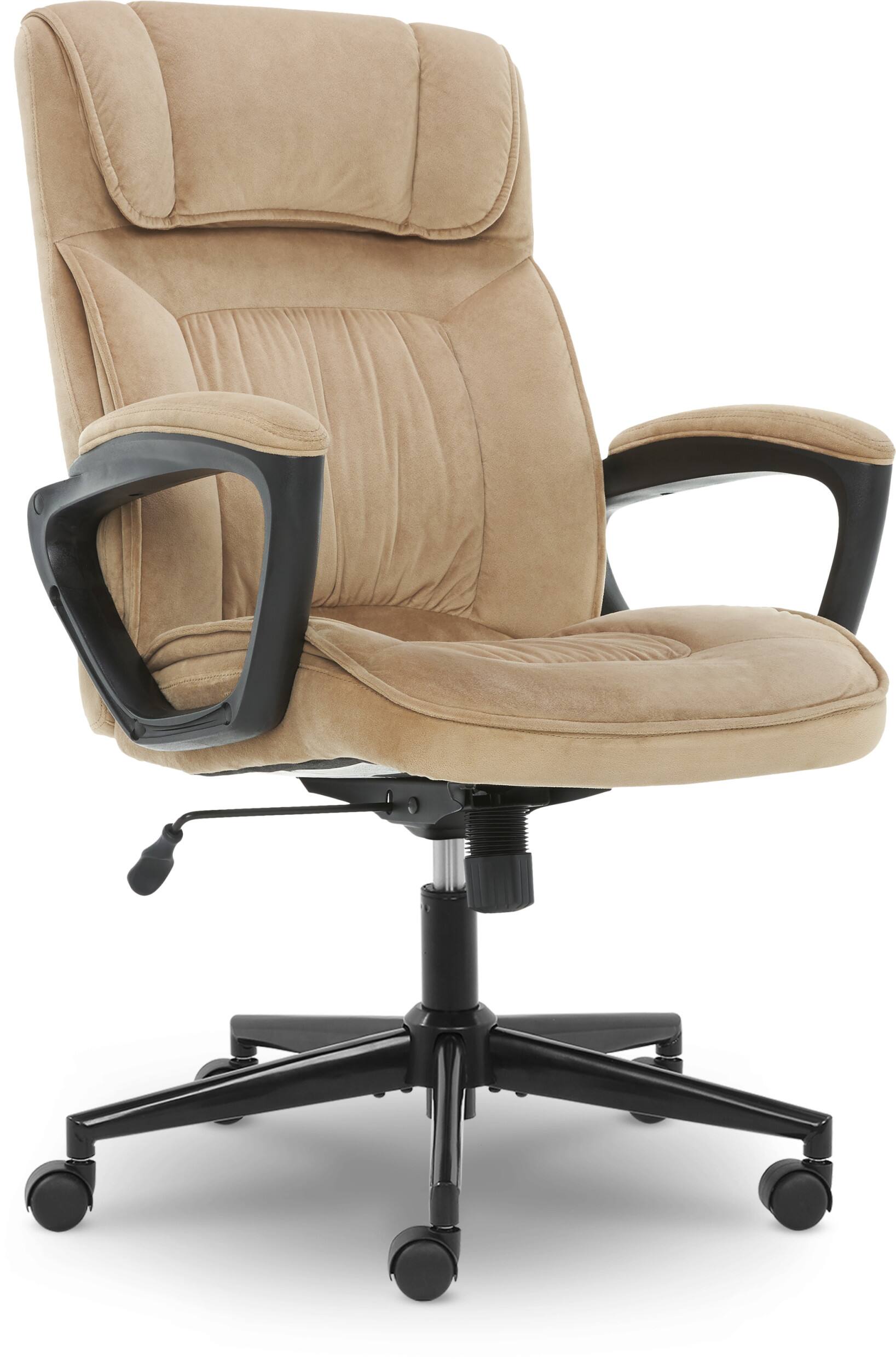 Alt View 21. Serta - Ergonomic Executive Office Chair with Lumbar Support Headrest Pillow Padded Armrests Swivel Soft Microfiber Fabric - Soft Plush - Beige.