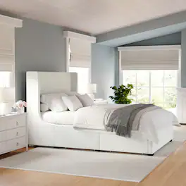 Martha Stewart - Wingback Platform Storage Bed with 4 Side Storage Drawers - Off-White