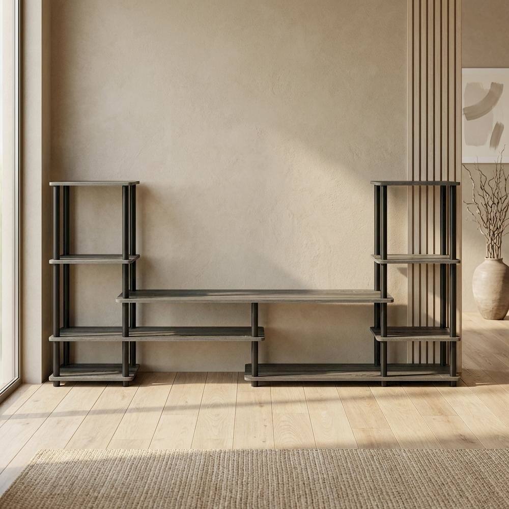 Left. FurniFact - Modern Entertainment Center in French Oak Grey and Black with Spacious Storage - French Oak Grey.