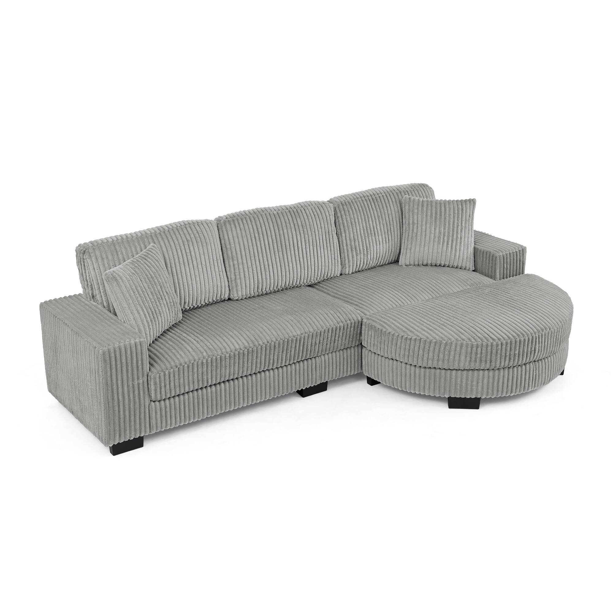Alt View 1. Whisen - Corduroy Tufted Upholstered Sleeper Sectional Sofa with arc-shaped footstool for Living Room - Grey.