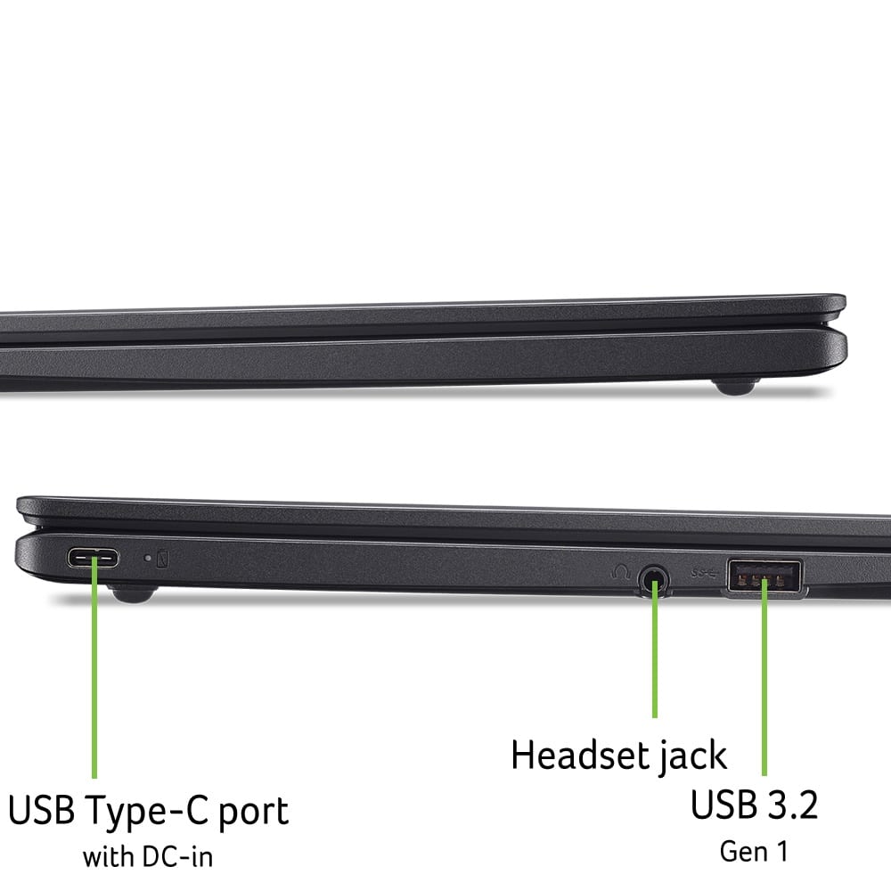The text on the image reads: "USB Type-C Port with DC-in Headset Jack USB 3.2 Gen 1."