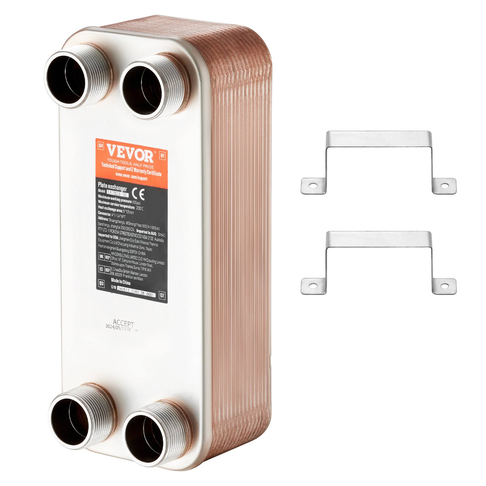 VEVOR  
TOUGH TOOLS, HALF PRICE  
Technical Support & Warranty Document  
Plate exchanger  
Model: VE-1000-1000-200  
Maximum working pressure: 5.5bar  
Maximum working temperature: 100°C  
Plate exchange area: 2.00m²  
Plate material: 304 Stainless Steel  
Plate thickness: 1.0mm  
Plate size: 1000x1000x10mm  
Plate number: 20  
Plate type: 1000x1000x10  
Plate material: 304 Stainless Steel  
Plate thickness: 1.0mm  
Plate size: 1000x1000x10  
Plate number: 20  
Plate type: 1000x1000x10  
Plate material: 304 Stainless Steel  
Plate thickness: 1.0mm  
Plate size: 1000x1000x10  
Plate number: 20  
Plate type: 1000x1000x10  
Plate material: