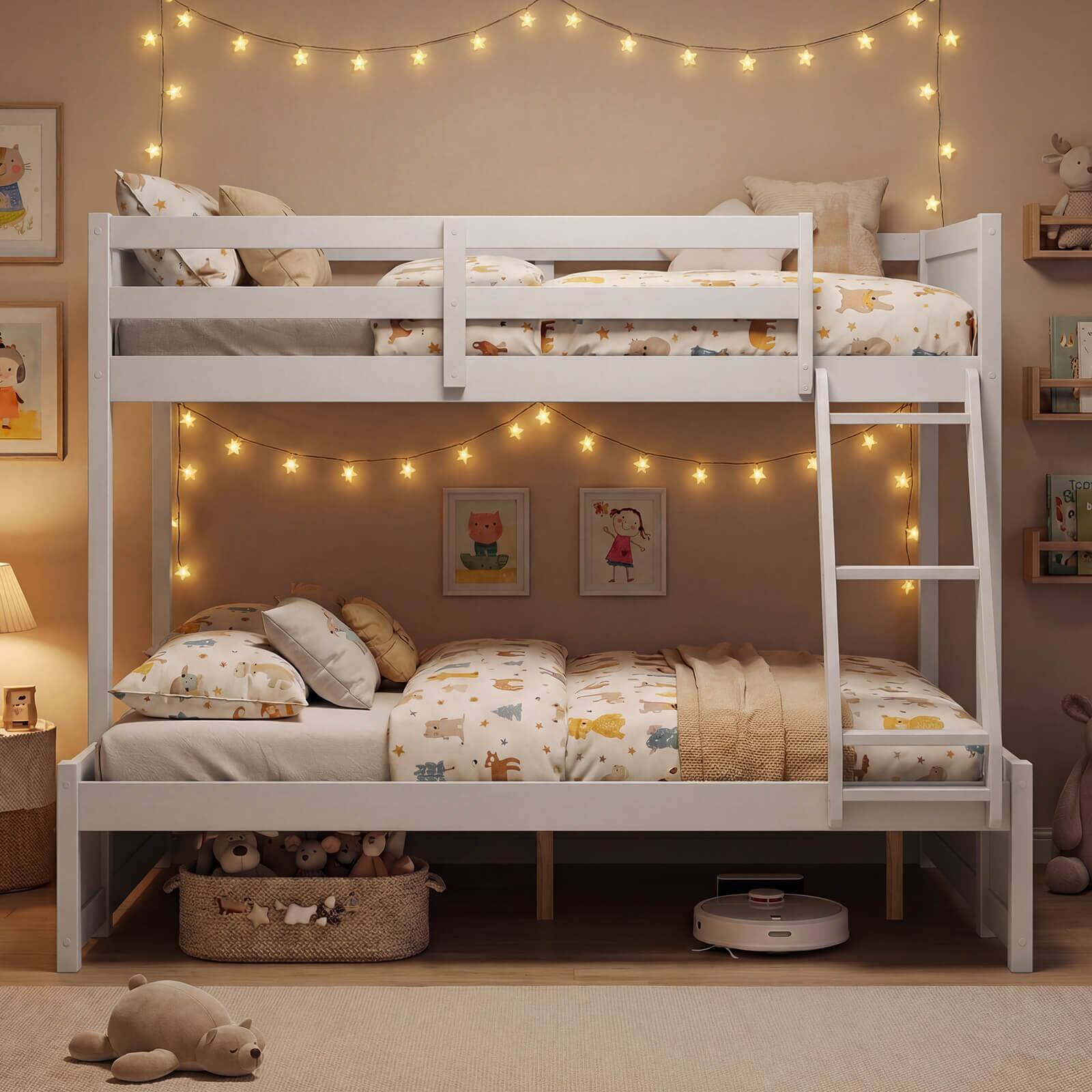 Alt View 4. Costway - Costway Twin Over Full Bunk Bed with 3-Step Ladder Full-Length Guardrails 21 Support Slats - White.