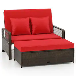 Boyel Living - Patio Sofa Adjustable Wicker Daybed with 4-Level Backrest 48.5-in L x 44.0-in W x 35.0-in H - Red