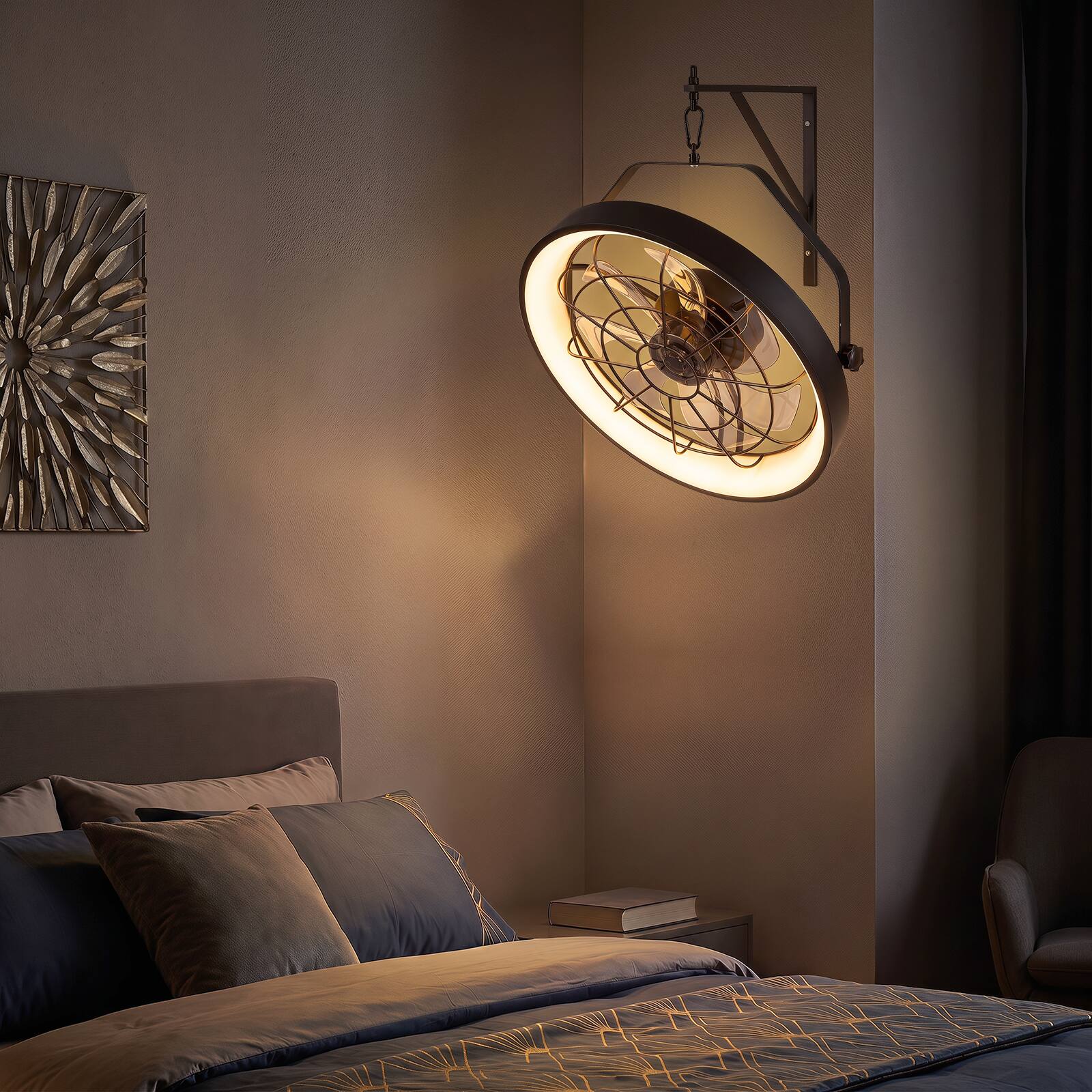Alt View 1. Costway - Costway 20" Wall Mounted Fan with 3CCT Dimmable LED Light, Timer, 6-Speed, Remote Control - Black.