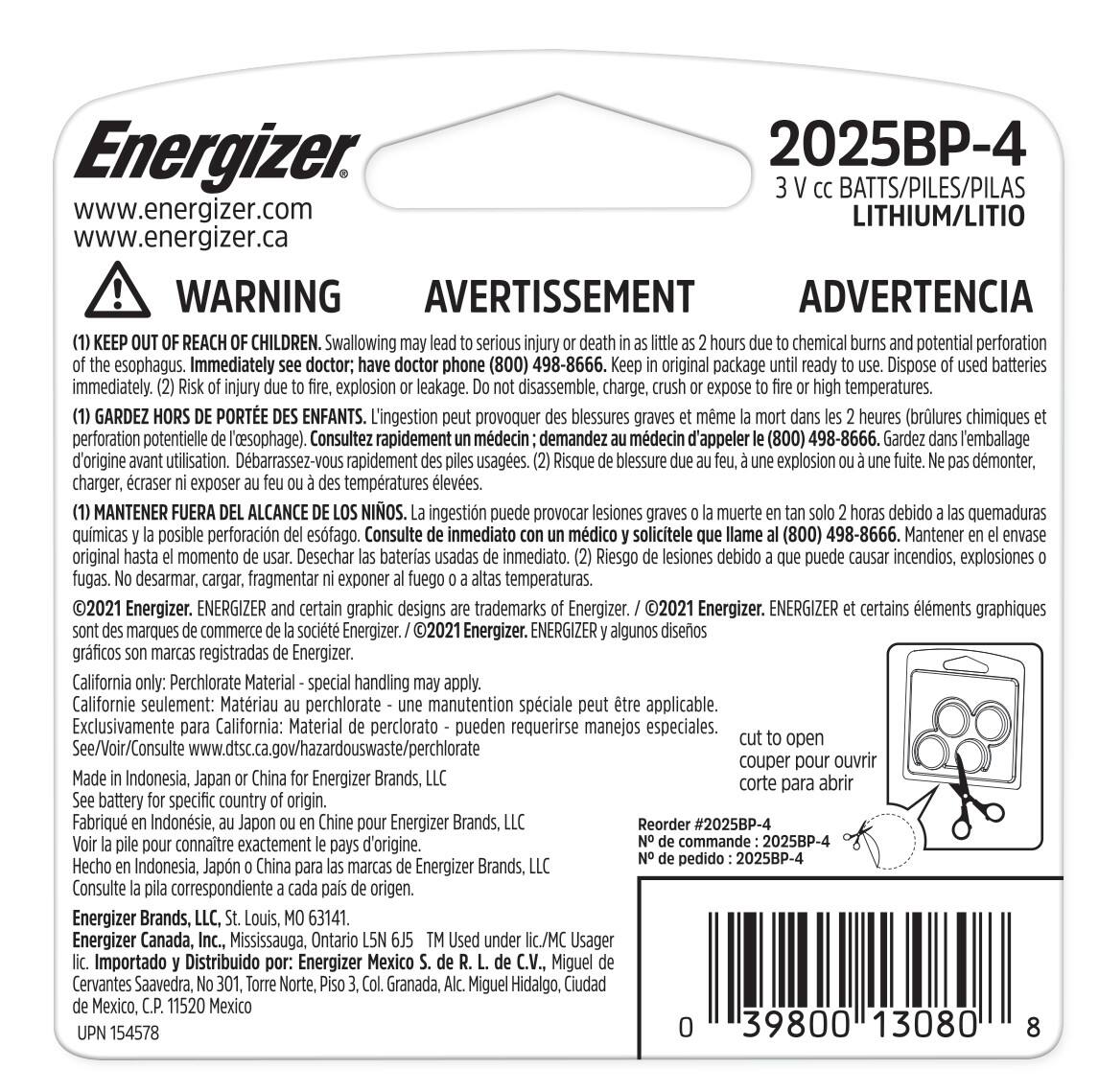 Energizer 2025 Batteries (4 Pack), 3V Lithium Coin Batteries 2025BP4 Best Buy