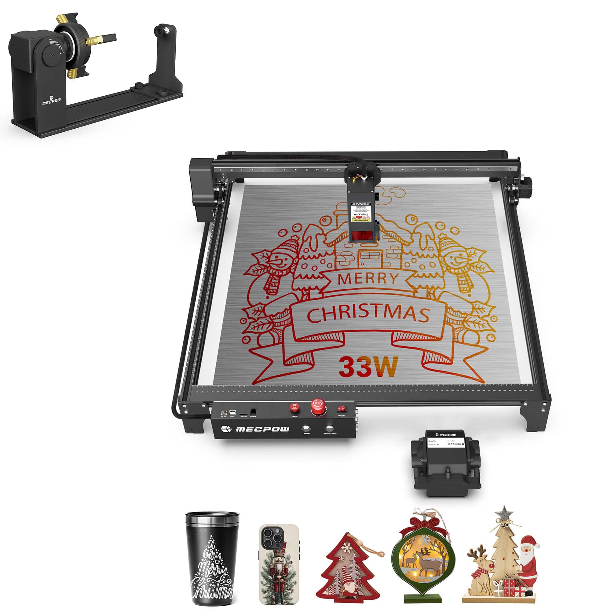 Mecpow - X5 Pro Laser Engraver & G5 Rotary Roller Module Combo Set, High-Speed Cutting & Precision Engraving for Wood Metal etc.