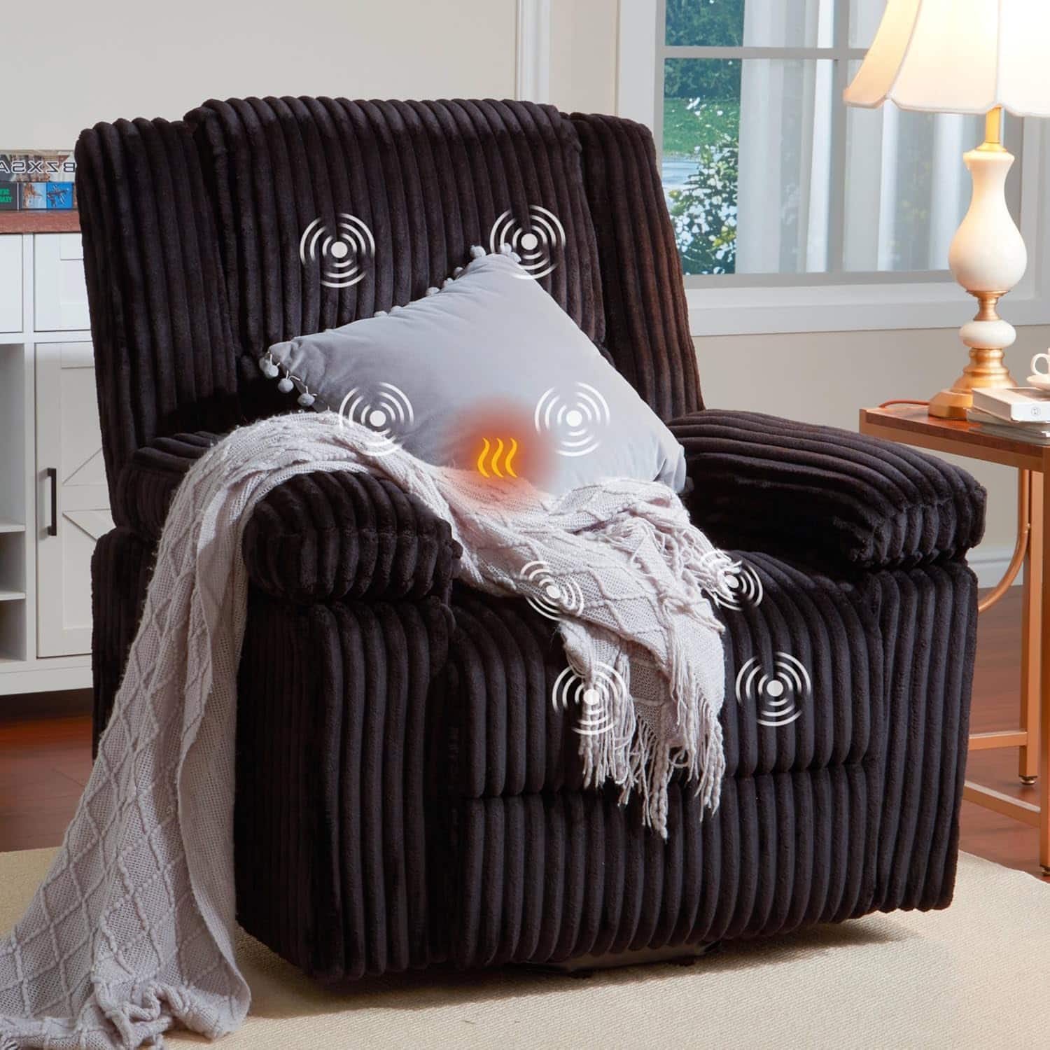 Acekool - Power Lift Recliner with Heat & Massage - Electric Lift Chair with Padded Support for Elderly & Mobility Impaired - Black