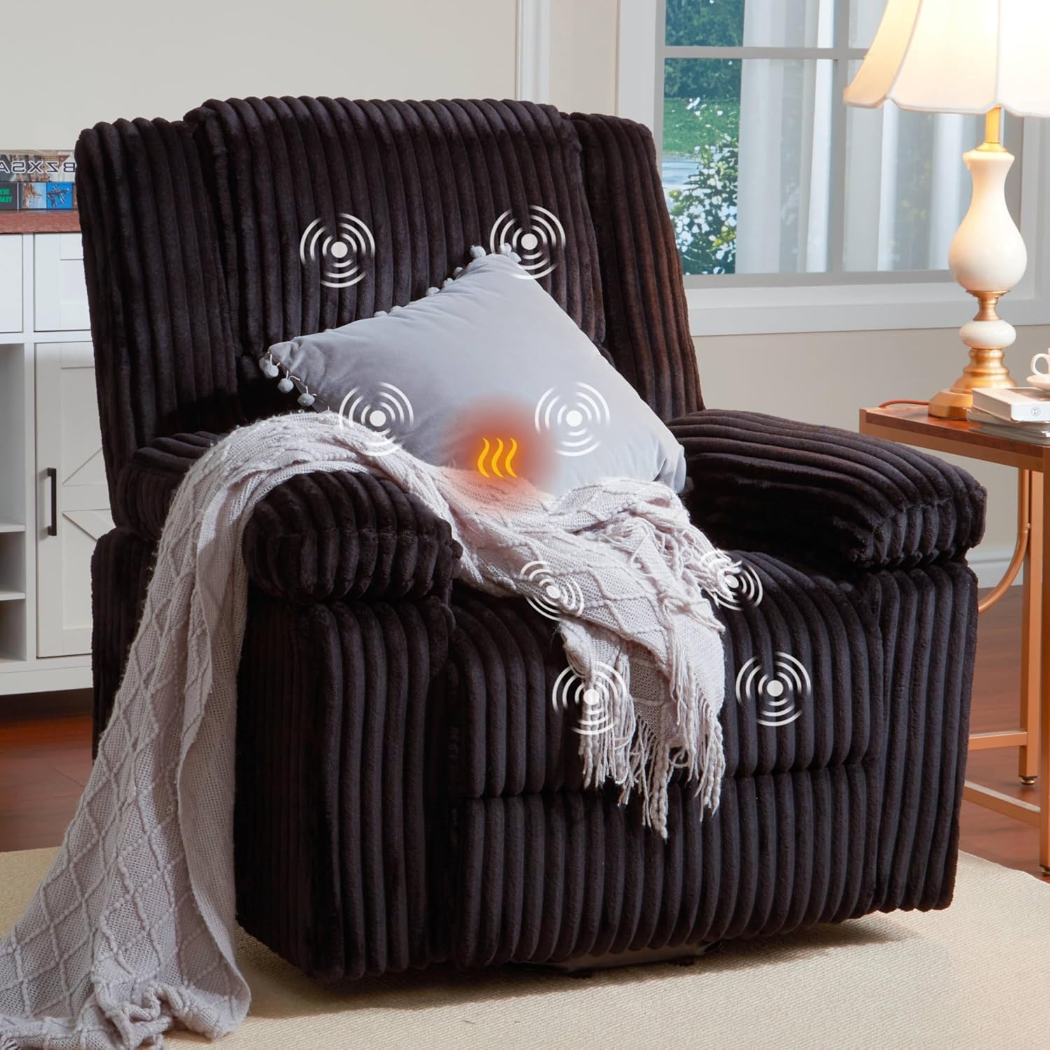 Front. Acekool - Power Lift Recliner with Heat & Massage - Electric Lift Chair with Padded Support for Elderly & Mobility Impaired - Black.