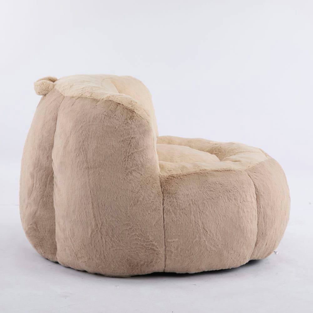 Back. Resenkos - Oversized Bean Bag Chair, Multicolor Faux Fur Couch Filled with Sponge, Large Lounger Sofa, Brown Camel - Multicolor.