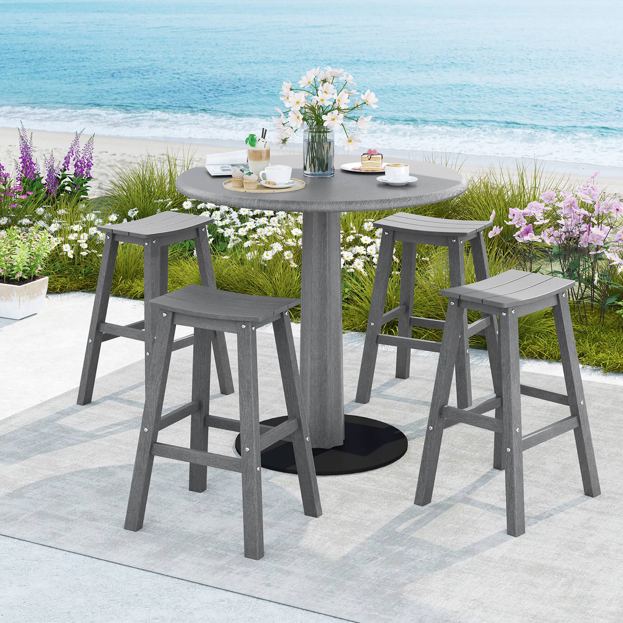Alt View 1. Gymax - Gymax 29'' Patio Bar Stool Set of 4 w/ Curved Seat & Footrests for Backyard Outdoor Gray - Gray.