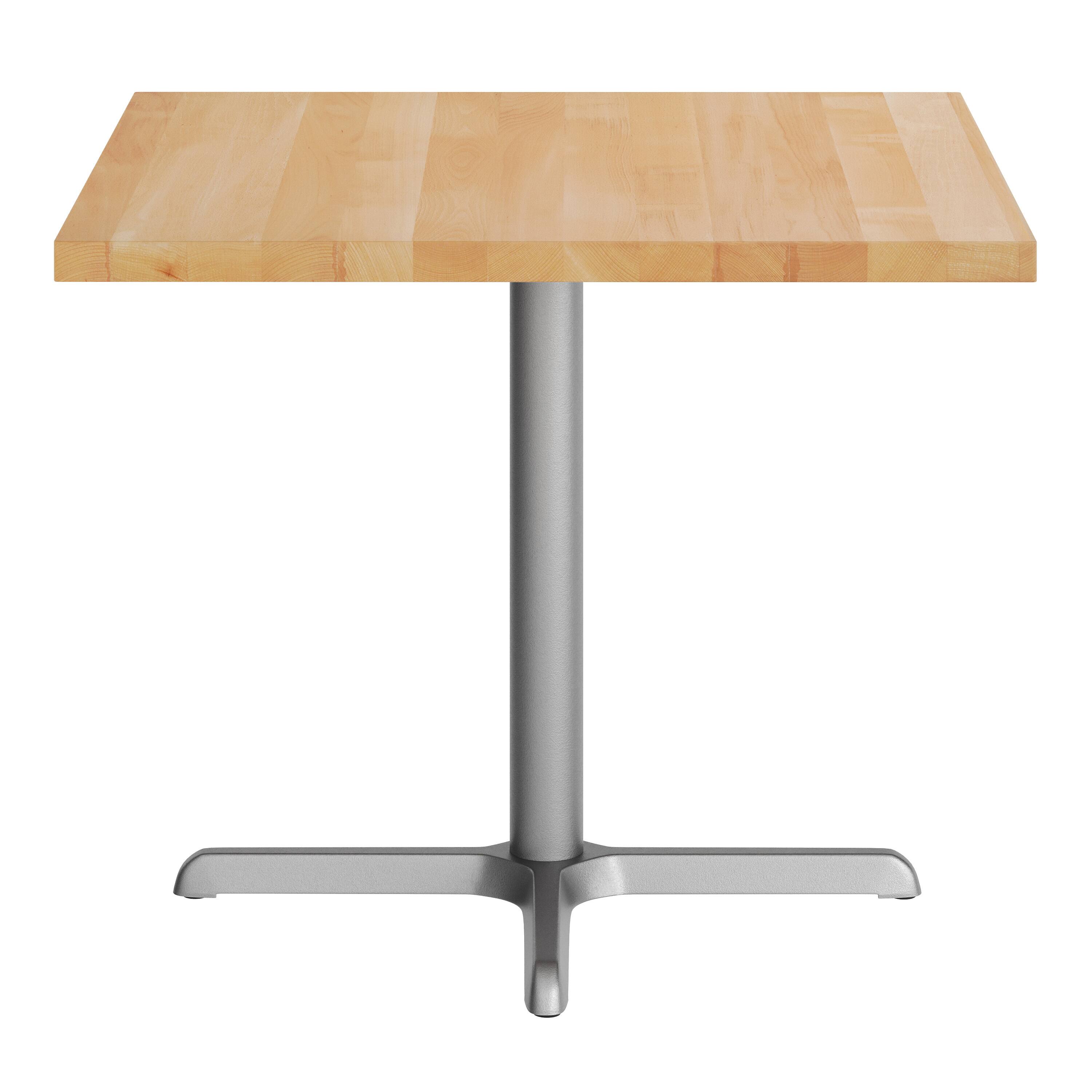 Angle. Flash Furniture - Bennett 36" Square Solid Wood Commercial Indoor Tabletop in Natural with 30" x 30" Dining Height Rust-Resistant Silver C - Natural.
