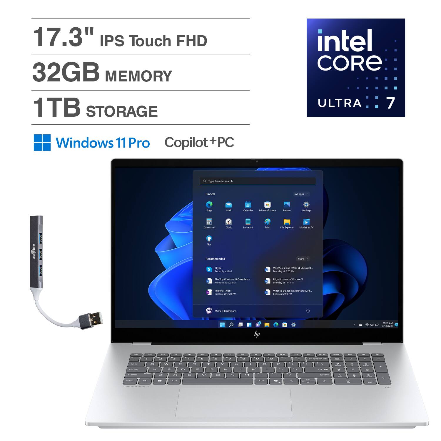 17.3" IPS Touch FHD  
32GB MEMORY  
1TB STORAGE  
intel CORE ULTRA 7  
Windows 11 Pro Copilot+PC
