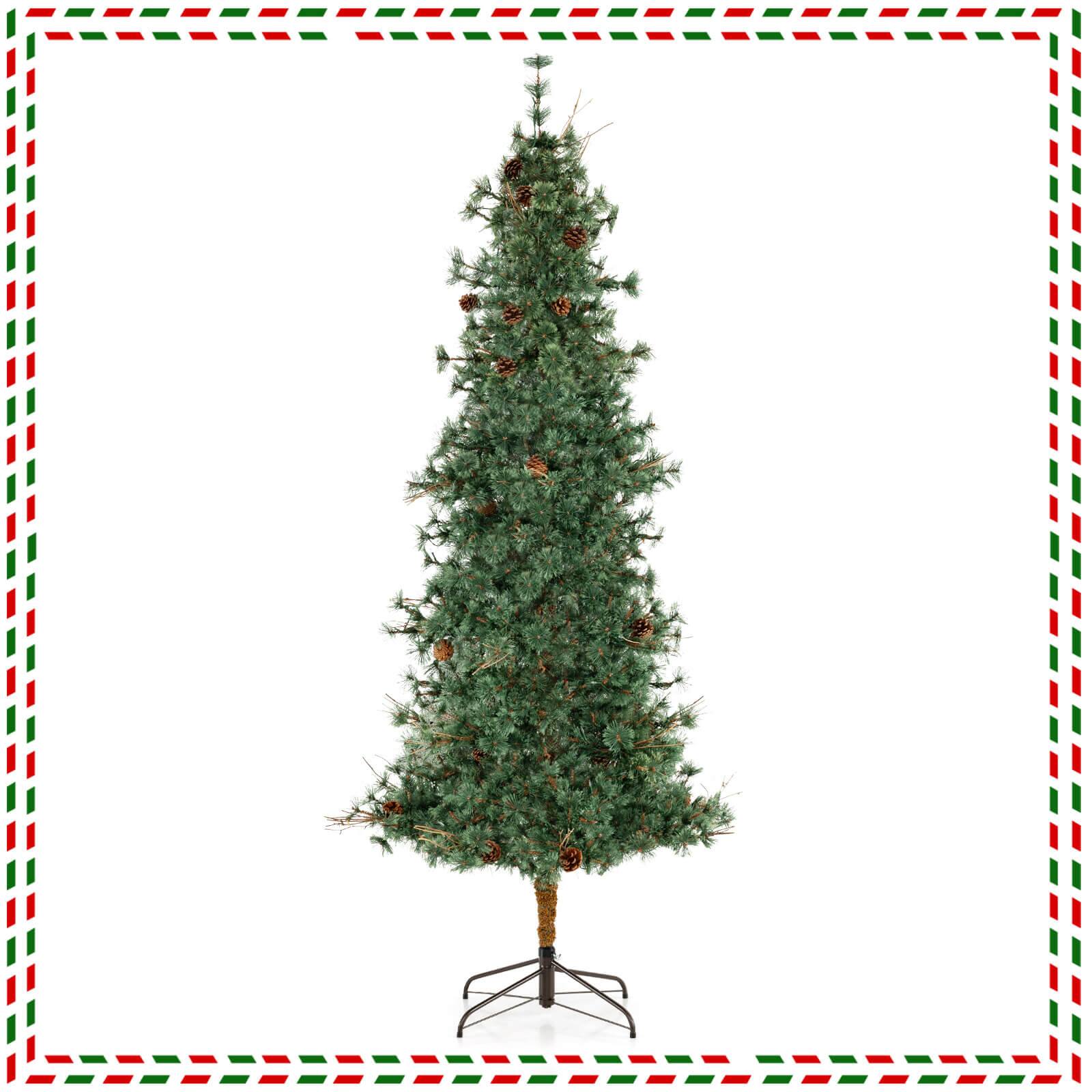Alt View 9. Costway - Costway 8 FT Artificial Christmas Tree with 702 Branch Tips, 36 Pine Cones & 400 LED Lights - Green.