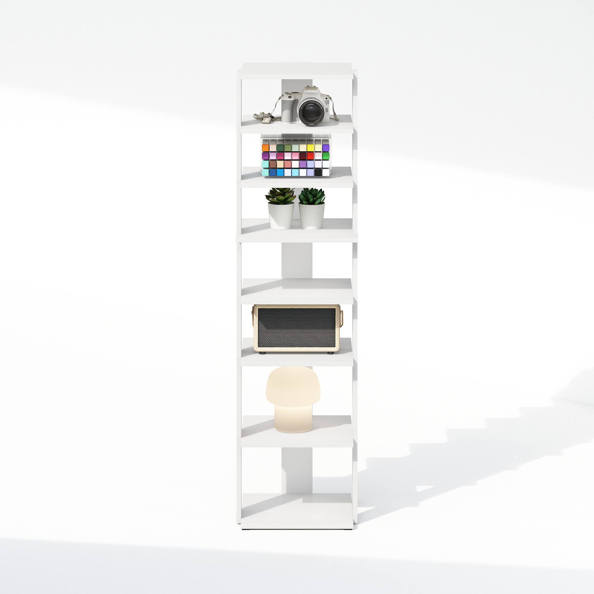 Alt View 3. Furinno - Compact 8-Tier Vertical Space Saving Free Standing Corner Shelf, Display Rack, White - White.